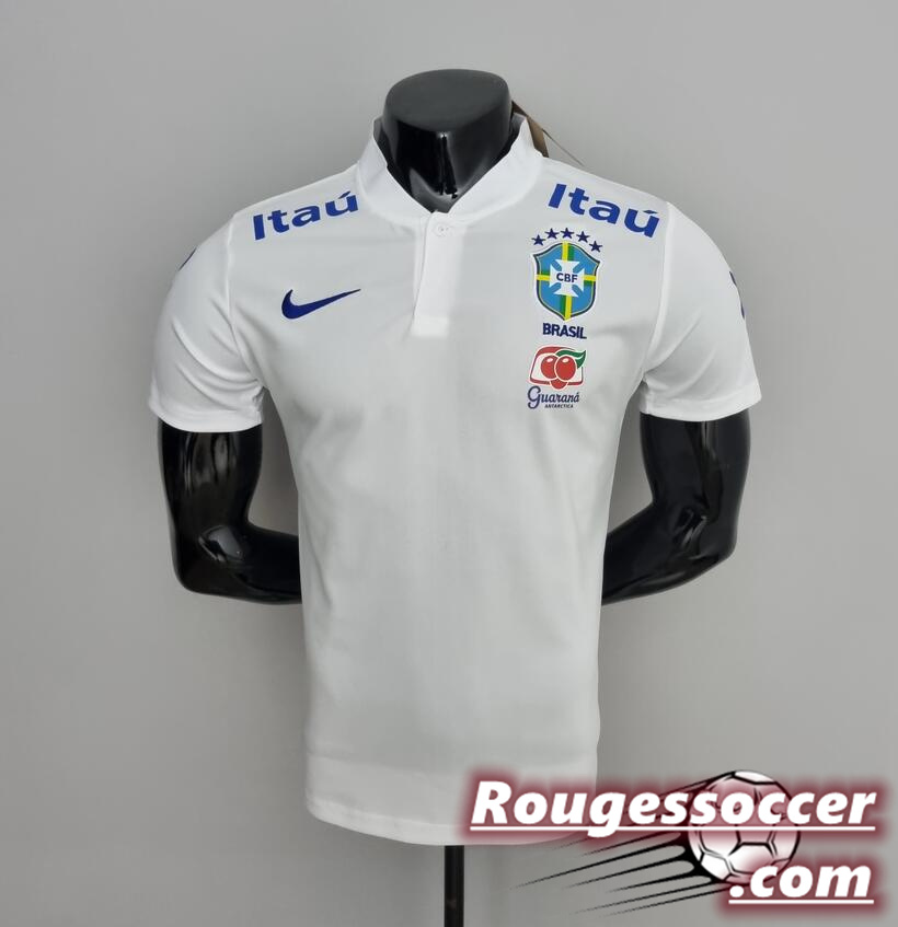 Brazil White Low Neck Polo Shirt 2022/23